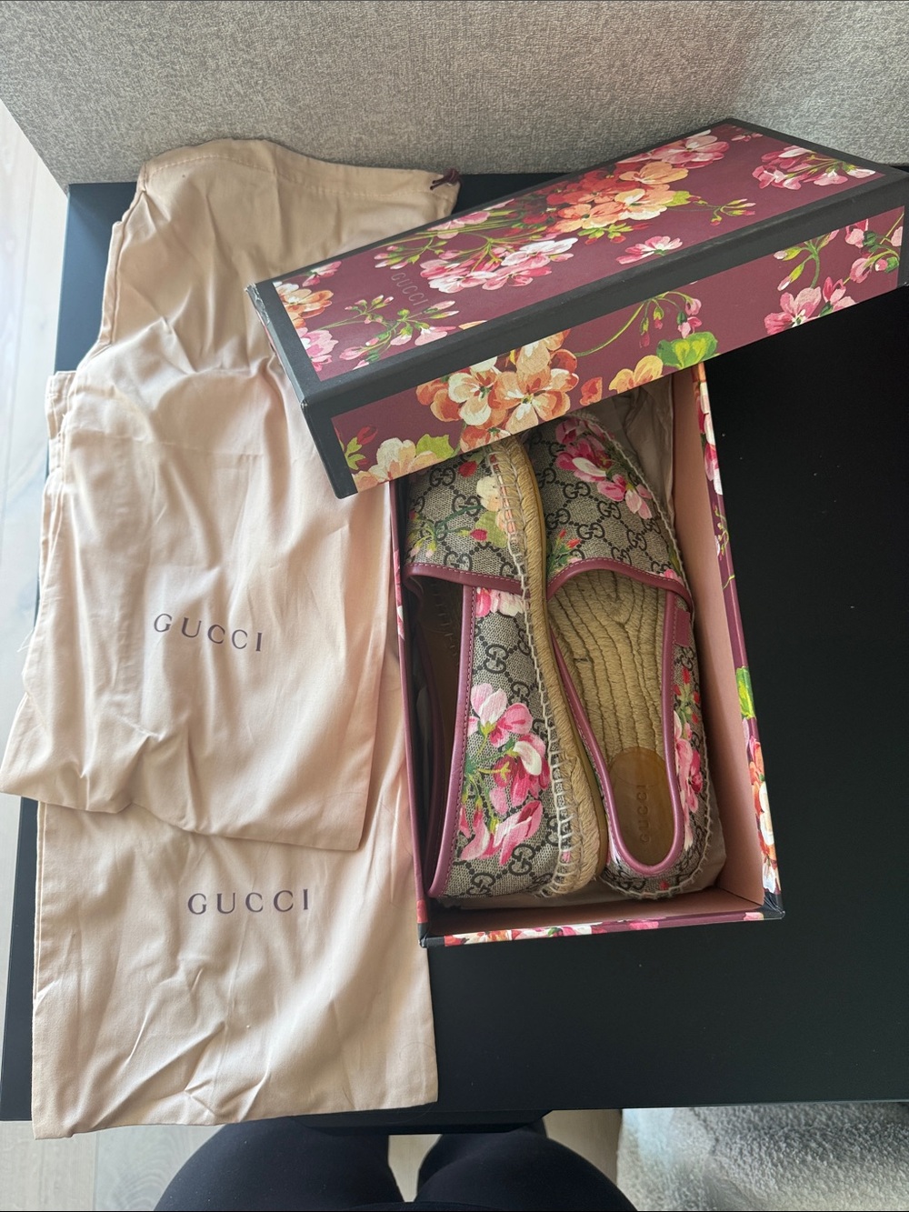 Gucci GG Canvas Floral Espadrilles with Pink Trim